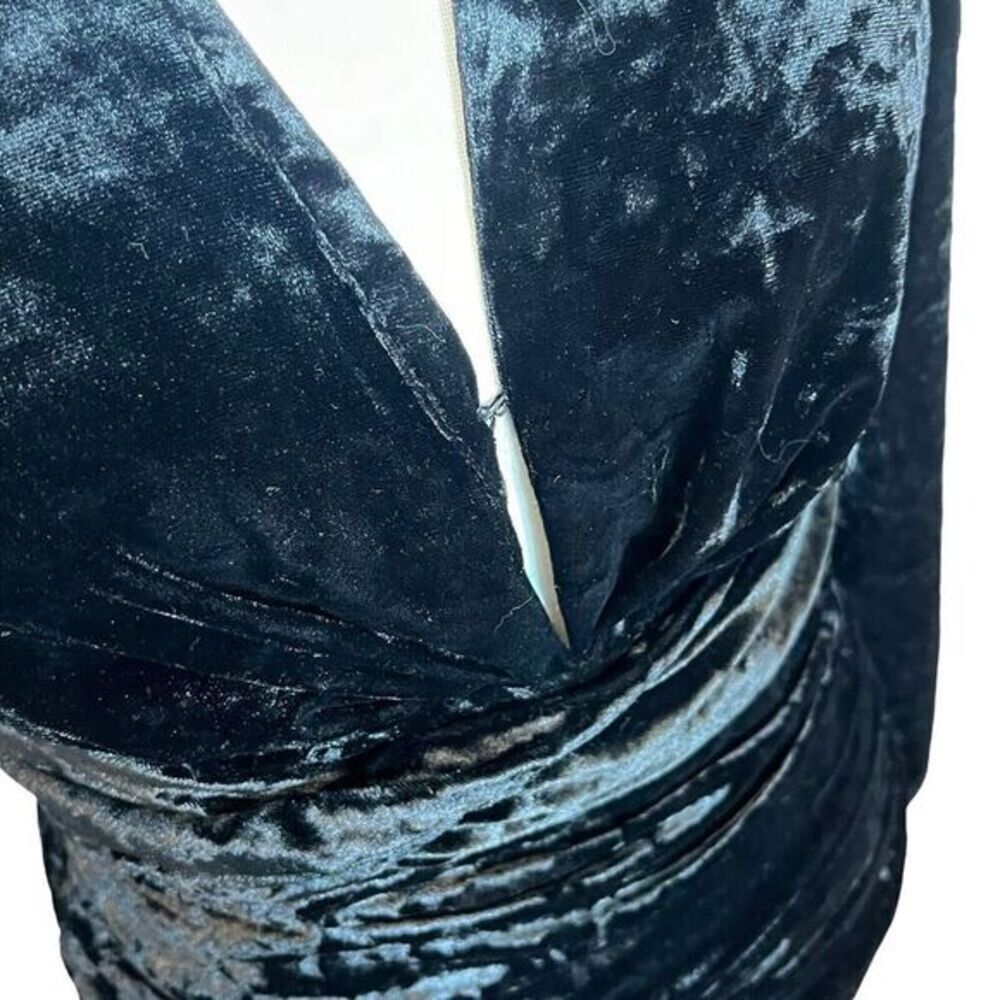 ZARA Ruched Velvet Mini Dress Women’s XS Black Long‎ Sleeve V-Neck Cocktail - Picture 9 of 13